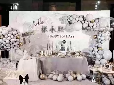 Gray marble birthday background cloth baby year party arrangement poster full moon 100 days feast background s-265