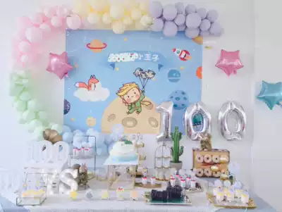 Boy little Prince birthday poster party layout background cloth baby 100 days old feast dessert table background wall
