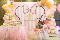 Mickey Minnie birthday party background cloth Baby full moon 100-day feast decoration dessert table decoration poster wall