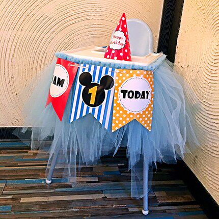Baby's birthday banquet arranged dining chair tutu yarn dress Children's birthday party sweet taster Decorative Table Veil for the Hundred Day Banquet
