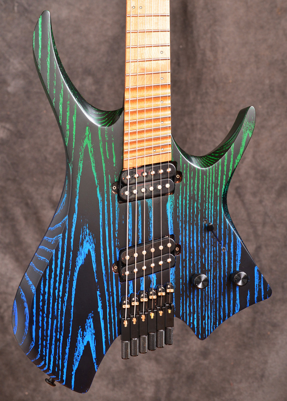 Nk Blue-Green Fan-Shaped Fretboard Without Headstock Electric Guitar Amp Bridge Tiger Pattern Neck Fretboard Luminous Side Fret Markers