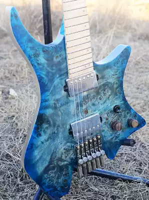 NK Black fan-shaped headless electric guitar AMP bridge Tiger neck Fretboard Luminous side fretboard