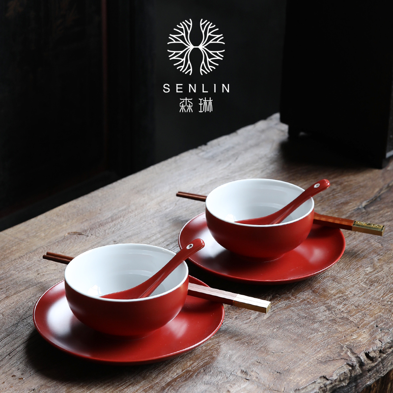 Wedding tableware set wedding tableware Chinese ceramic dowry new couple couple happy bowl wedding dragon and phoenix pair bowl gift