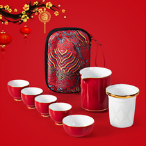 Custom portable travel tea set one pot five cups outdoor small set Kung Fu tea set Portable quick cup gift