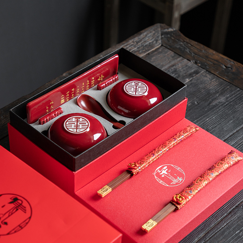Gift Bowl Wedding Bowl Set Chinese Retro Wedding Bowl Noodle Bowl Dowry Gift Box for Friends and Girlfriends