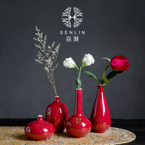 Wedding red ceramic vase creative wedding flower arrangement home living room wedding room flower arrangement decoration Wedding supplies Daquan