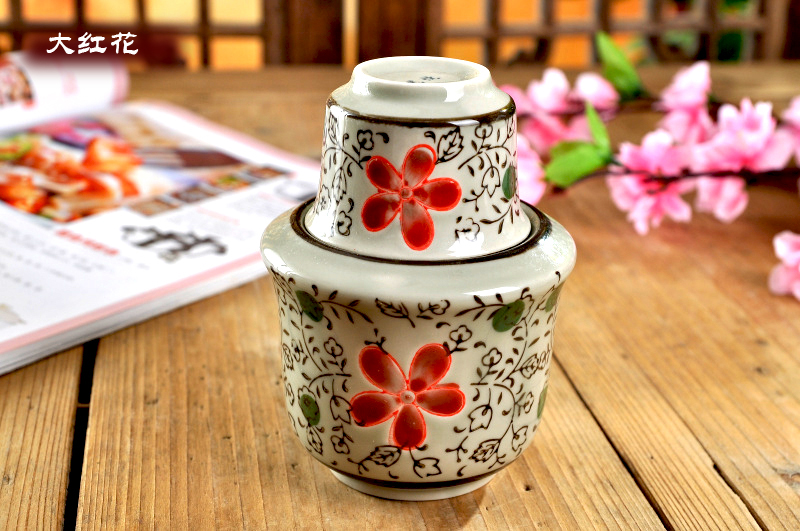 Bộ đồ gốm sứ Jingdezhen được vẽ bằng tay màu sắc phong cách Nhật Bản và nhiệt độ gió hông bình lẩu sứ màu xanh và trắng ấm ly vang đỏ