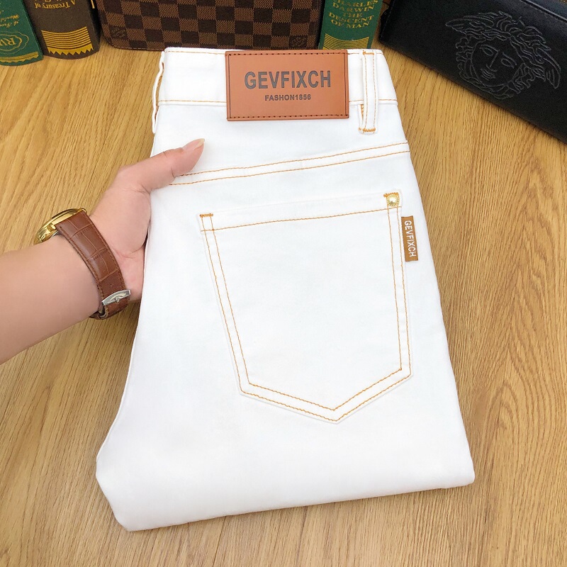 High-End European White Denim Jeans for Men, Summer Thin Style, European Station, Premium Feel, Original Design, Stretchy Slim-Fit Skinny Pants