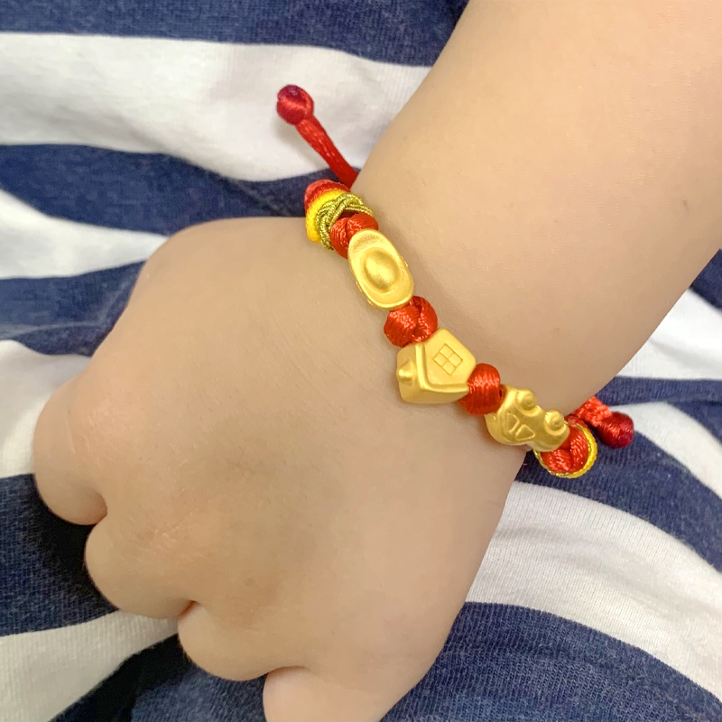 Pure Gold 999, House, Car, Money, Bracelet, Gold Jewelry, Full Moon Baby Rope, Baby One-Year-Old Gift