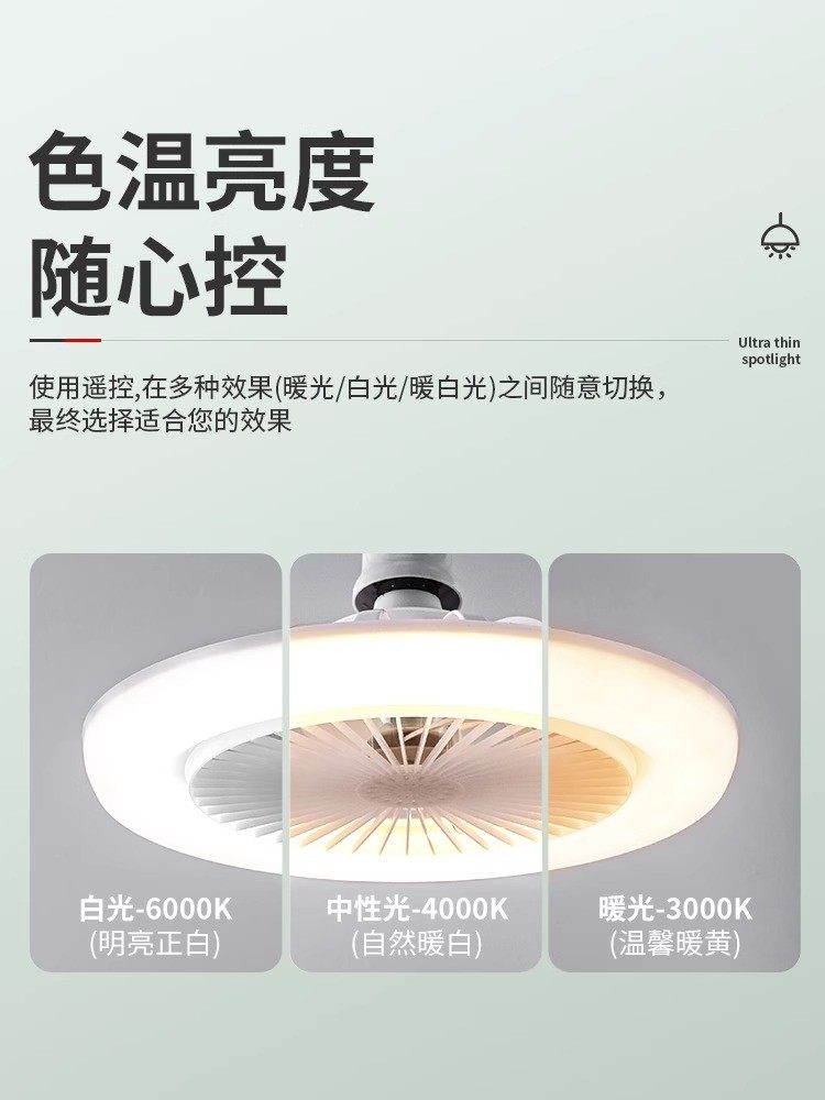 Fan Light for Restaurant with Integrated Fan, E27 Screw Socket, Integrated Led Small Ceiling Fan Light for Kitchen, Energy-Saving for Home Use in Bedroom