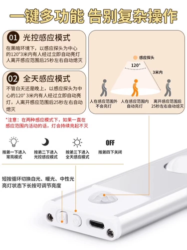 Светодиодное интерьерное освещение для шкафа, умная светодиодная лента, физиологичная индукционная лампа для кухни, туфли для спальни, ночник