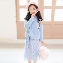 Girl autumn suit 2021 new long sleeve child nail bead sweater skirt two piece knitted dress