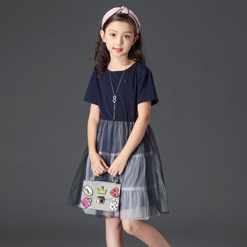 Girl dress summer 2021 new foreign style children short sleeve skirt Korean version of stitching Pengpeng gauze princess dress