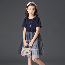 Girl dress summer 2021 new foreign style children short sleeve skirt Korean version of stitching Pengpeng gauze princess dress