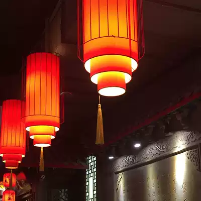 Chinese hot pot restaurant decoration chandelier antique dining room hotel aisle fabric long lantern New Chinese style lamps
