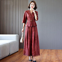 Hangzhou Brand Xiangyunsha Silk Suit Womens Authentic Hongyunsha Mulberry Silk Wide Leg Skirts Fashion Mom