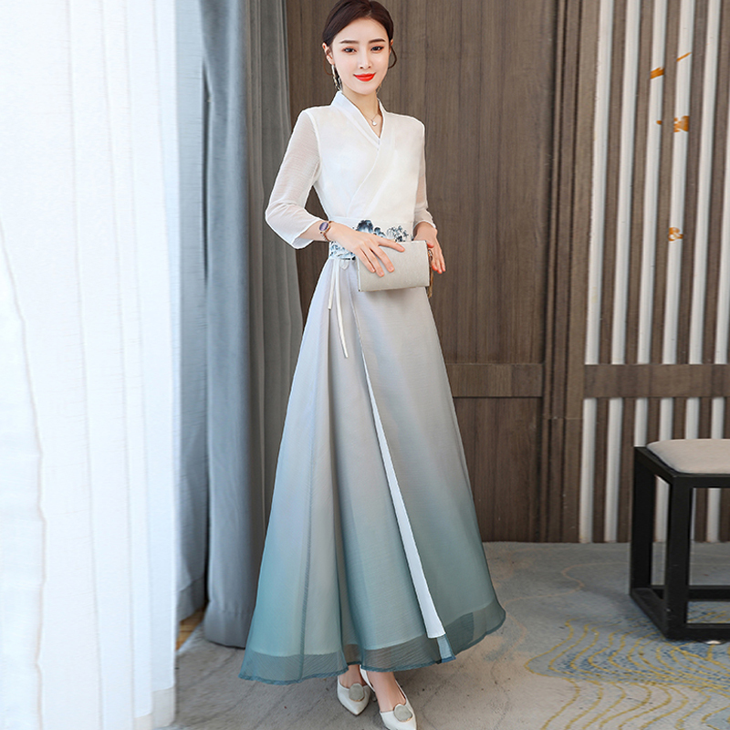 Chinese-Style Improved Hanfu Clothing, Ear-Picking Clothes, Beautician's Clothing, Tea Artist's Plain Clothes, Zen-Inspired Waist-Cinching Fairy Dress