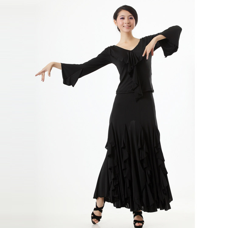 National Standard Morden Dance Suit Lace collar horn sleeves Hip Flying Side Large Pendulum Skirt Suit ballroom Ballroom Dress-Taobao