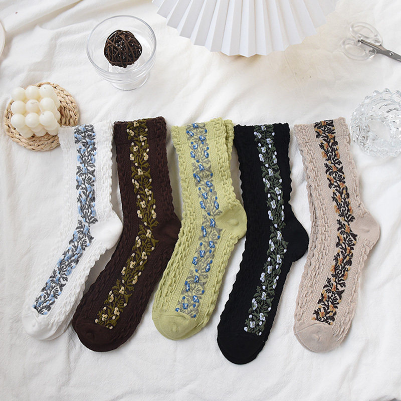 Autumn Winter Retro Ethnic Wind Shatter Socks Children Pure Cotton Middle Tube Socks Day Ensemble Individuality 100 Hitch Stocking Stockings Long Barrel Art-Taobao