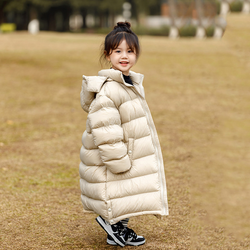 Male and female child down jacket with long section thickened long style over knee 2023 new foreign air CUHK Children's baby jacket winter-Taobao