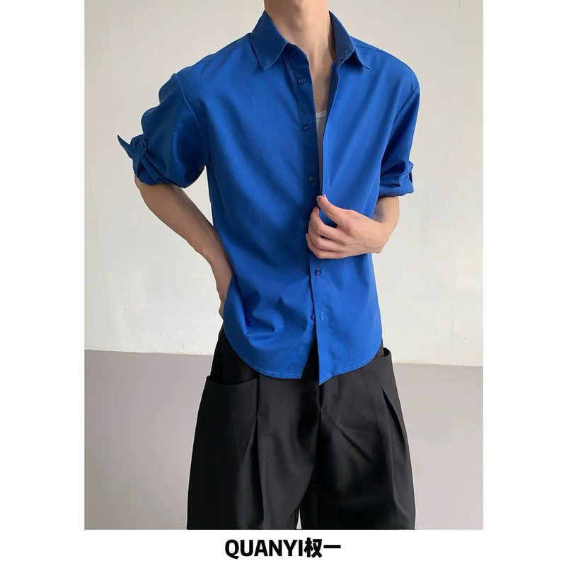 Quan Yi Practicalism High-End Linen Cotton Long-Sleeve Shirt Niche Cuffed Sleeve Textured Regular Shoulder Shirt for Men and Women