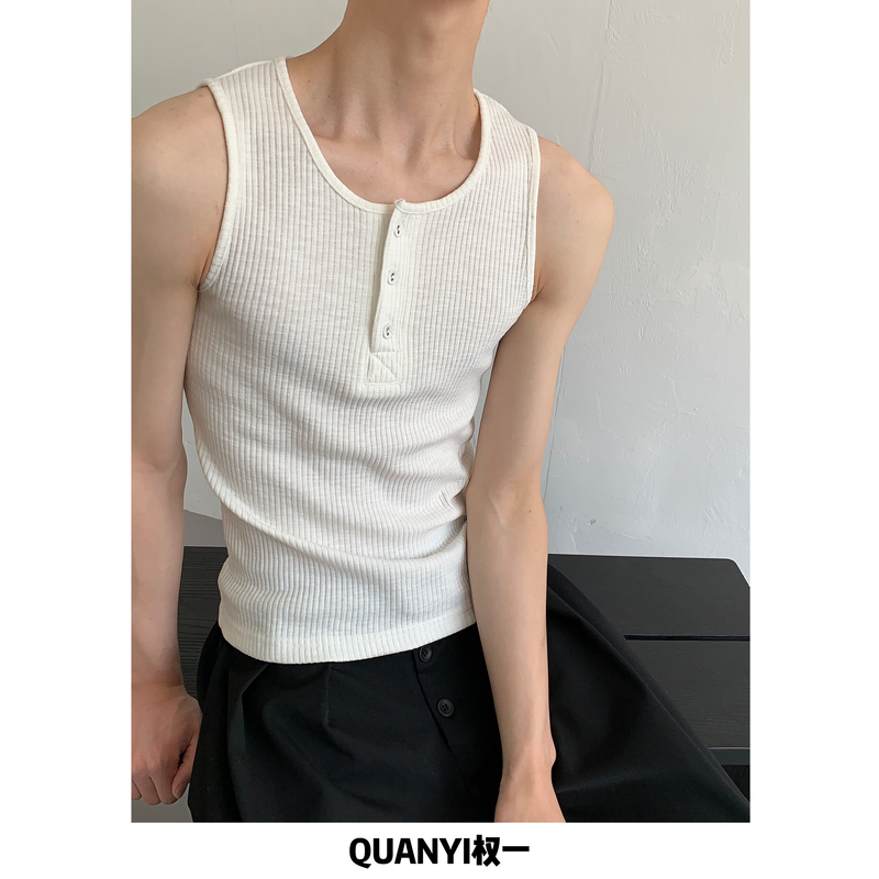 Quanyi Jeju Qianfeng Sleeveless T-Shirt Men's Henry Collar Summer Fitness Sports Vest Women's Slim Fit Solid Color Tank Top