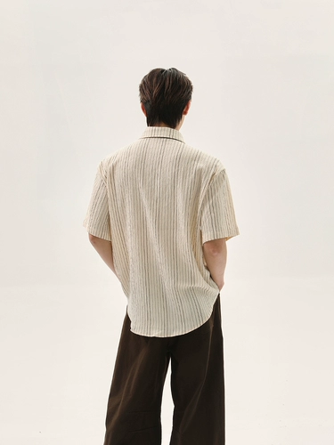 TURNTIDE повседневная летняя одежда с текстурированной рубашкой с короткими рукавами и галстуком в вертикальную полоску в американском стиле ретро.