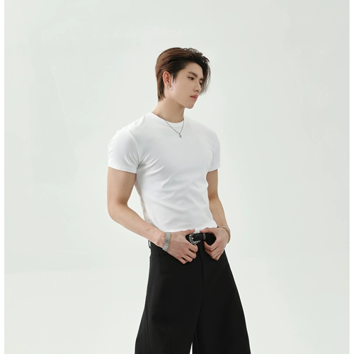 Цветная базовая футболка с круглым воротником для отдыха, с рукавом, в американском стиле