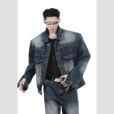 Небольшие дизайнерские джинсовые наплечники, мужская ретро куртка, комплект, штаны, тренд сезона, свободный прямой крой