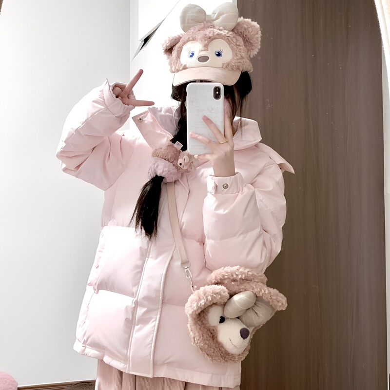2026 New Popular Pink down Cotton Jacket for Petite Women, College Style Loose Cotton Coat, Thickened Winter Outerwear 2026 New Popular Pink down Cotton Jacket for Petite Women, College Style Loose Cotton Coat, Thickened Winter Outerwear