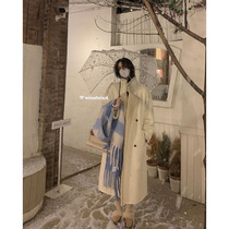 Thickened motorcycle jacket womens 2022 winter windproof gentle wind mid-length beige stand-up collar temperament coat women