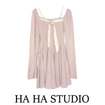 Sweet gentle mink elastic knitting pink dress female spring new pure desire thin design short skirt