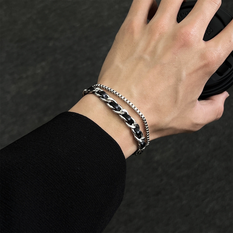 New Leather Bracelet for Men, Double-Layer Design, High-End Feel, Niche Personality, Simple Hip-Hop Style, Versatile Hand Accessory, Trendy