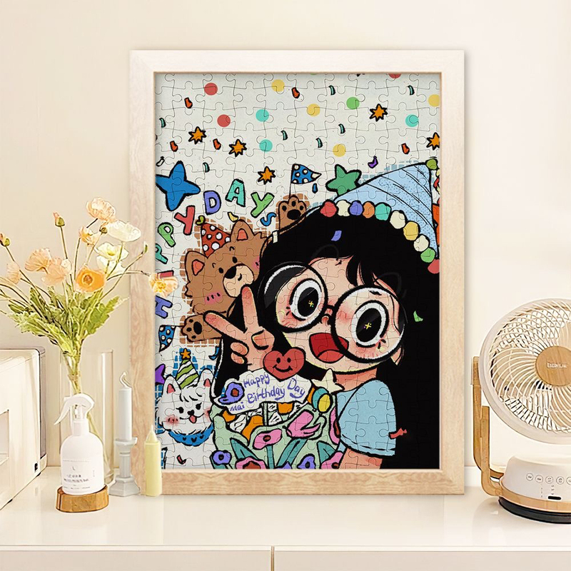 Cartoon Girl Wooden Puzzle DIY Happy Birthday ins Style Decoration Personalized Desktop Ornament Gift for Friends and Besties Cartoon Girl Wooden Puzzle DIY Happy Birthday ins Style Decoration Personalized Desktop Ornament Gift for Friends and Besties