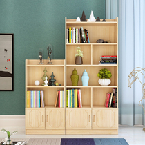 Solid wood bookcase Simple free combination Adult bookcase bookcase shelf shelf Childrens locker with door Pine cabinet