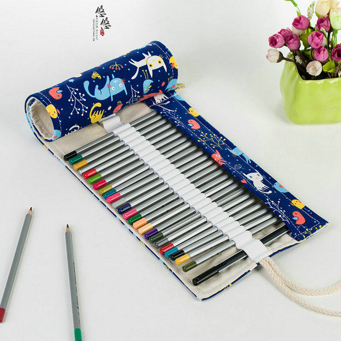 New 36 48 72 color printing canvas roller blinds color pencil sketch painting pencil bag for men and women art students