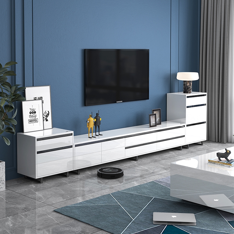 TV Cabinet Tea Table Composition Modern Minima Size Family Living Room Light Lavish Cabinet Tempered Glass High And Low Cabinet Customised