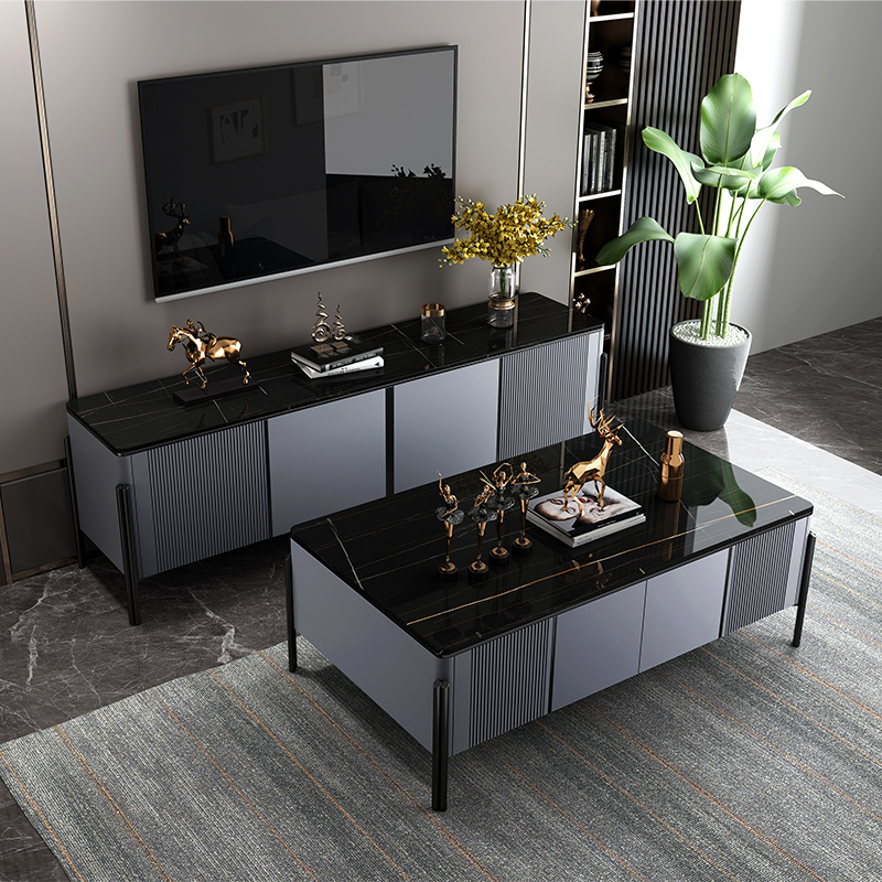Minimalist coffee table TV cabinet combination modern minimalist small apartment marble living room high cabinet new small size customization