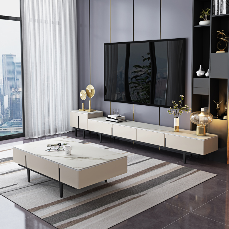 Italian minimalist coffee table TV cabinet combination light luxury modern minimalist master design living room household rock board square tea table