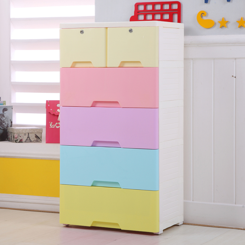 Increase of drawer-type containing cabinet Children's baby sorting cabinet Easy plastic baby storage cabinet Five bucket clothes integral cupboard