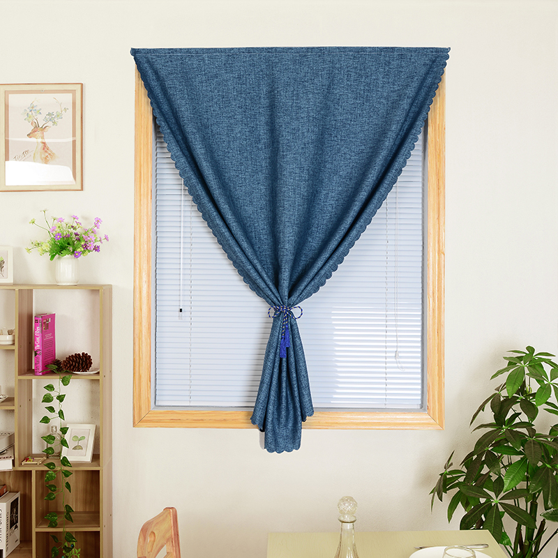 Blackout curtains free hole installation Finished Nordic cotton and Hemp bay window velcro rental house bedroom short door curtain adhesive type