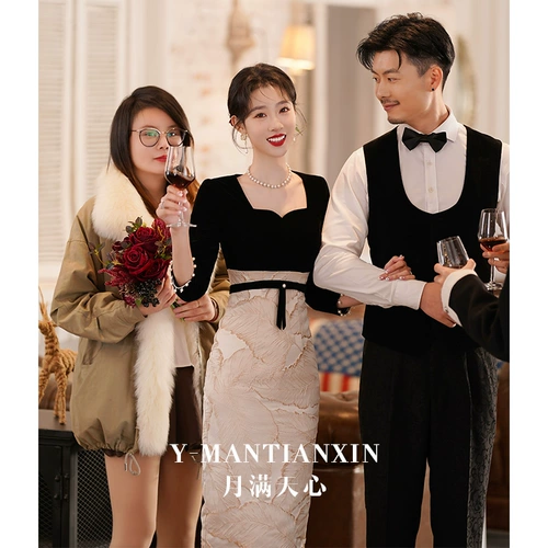 Черное бархатное вечернее платье, крой «рыбий хвост», изысканный стиль, подходит для подростков