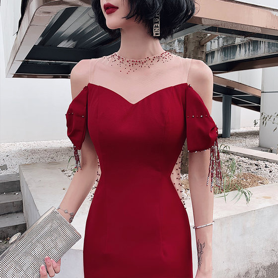 Fishtail Toast Wear Bride 2024 New Summer Wedding Wine Red Noble Sexy Banquet Evening Dress Temperament