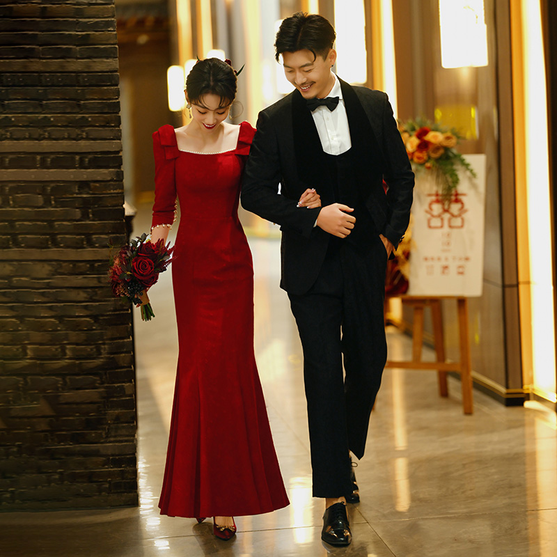  XL Note: If the dresses are small, please consult the customer service first+Burgundy, long   - $13.35 