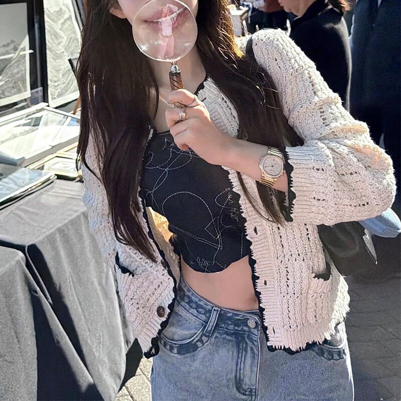 "Slow-Paced" Style Handmade Crochet Color-Blocked Top, Chanel-Style Vest + Hollow-Out Knit Cardigan