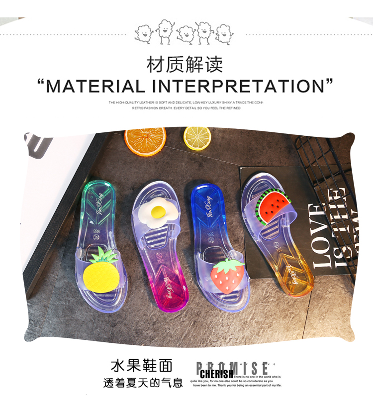 Crystal Dép Cô gái Phòng tắm tại nhà Trượt trái cây Dép Mùa hè Trong nhà và ngoài trời Dép phẳng Bãi biển Dép dép cao gót nữ