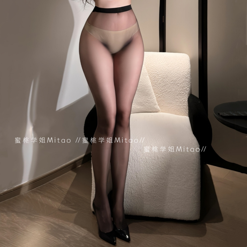 Plus-Size Sexy Seamless Deep-Crotch Pantyhose for Women, Light Black, Traceless, Fully Transparent, Ultra-Thin, High-Elastic Black Velvet Tights