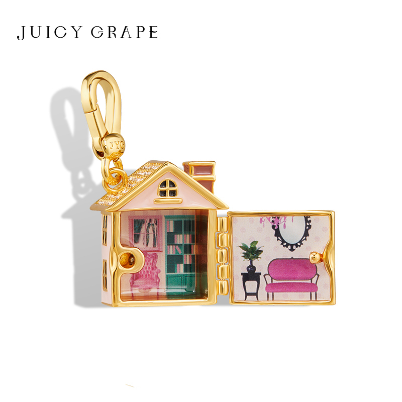 Openable Hollow Powder House Enamel Pendant Necklace, Fun and Light Luxury Niche Design Pendant Keychain, Girlfriend Gift