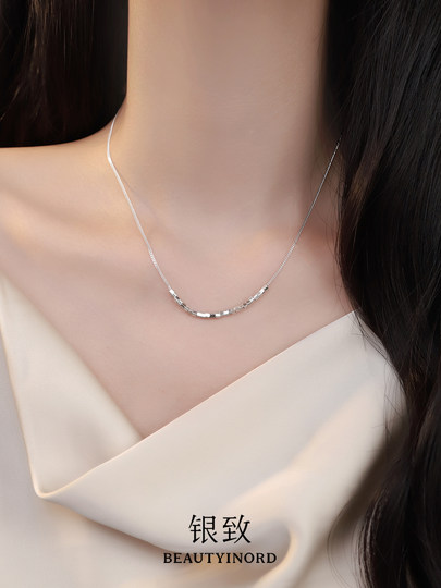 999 Pure Silver Square Pendant Necklace Women's 2025 New High-end Light Luxury Niche Jewelry Clavicle Chain Accessories