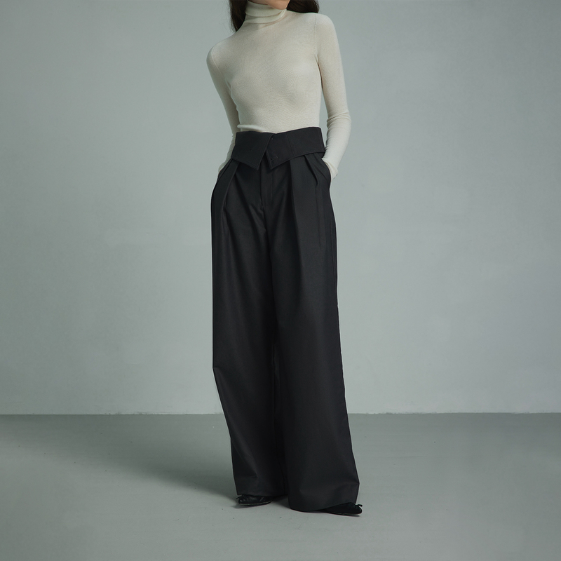 Openroles Irregular High-Waisted Niche Straight-Leg Wide-Leg Pants Loose Drape Long Casual Suit Pants for Women Openroles Irregular High-Waisted Niche Straight-Leg Wide-Leg Pants Loose Drape Long Casual Suit Pants for Women